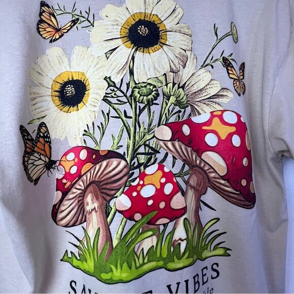 Weekend Warriors Tan Savage Vibes Mushroom Botanical Crop Tee Shirt Women Size L - Picture 13 of 13